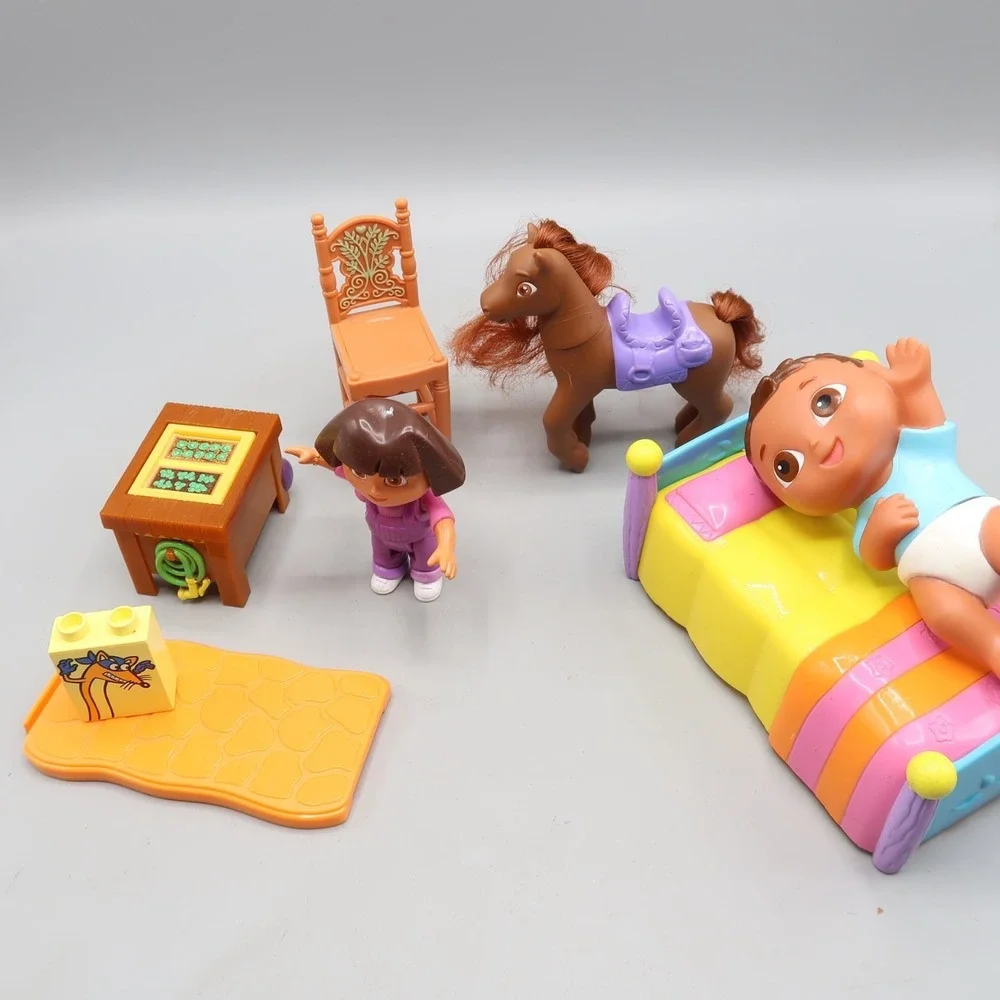 Dora The Explorer Figures Furniture Toy Lot for dollhouse Bed Horse Sniper